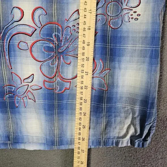 VTG Bugle Boy Hawaiian Shirt L Blue Floral Short Sleeve Y2K 1990s Shell Button - Picture 4 of 13